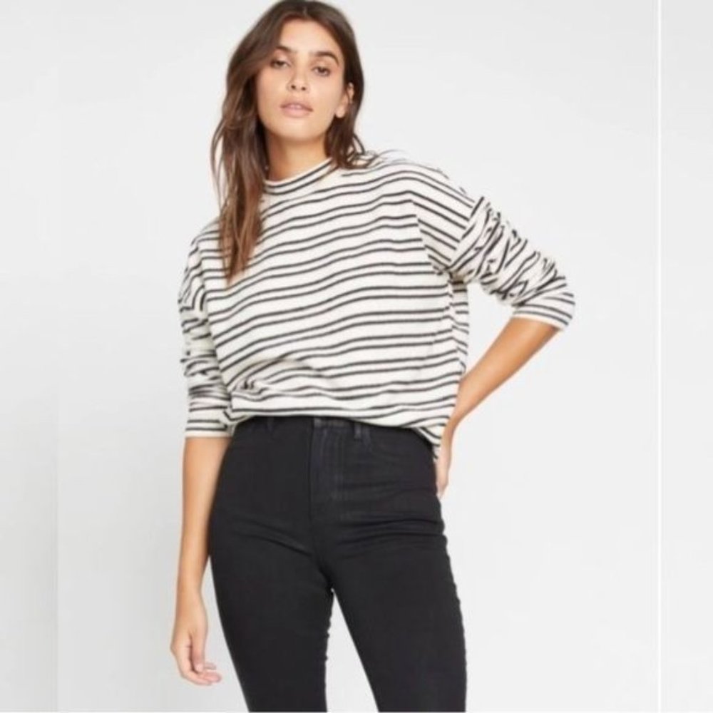 Sanctuary Alea Striped Mock Neck Pullover Sweater Top Size Small Off White Black